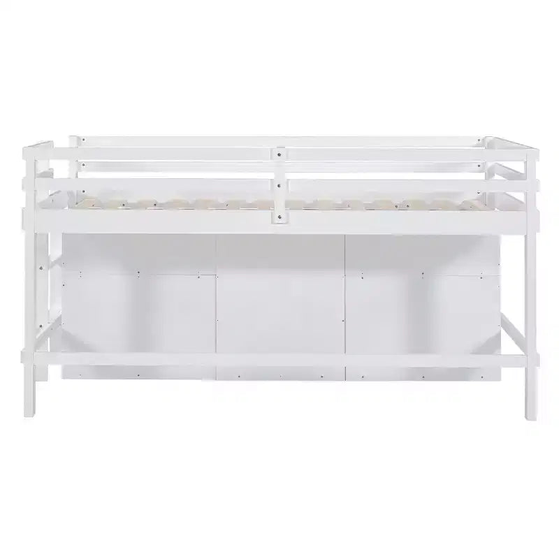 Luxystar, Letto a soppalco basso moderno singolo con 4 cassetti, armadietto e mensole per camera da letto,