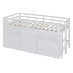 Luxystar, Letto a soppalco basso moderno singolo con 4 cassetti, armadietto e mensole per camera da letto,