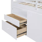 Luxystar, Letto a soppalco basso moderno singolo con 4 cassetti, armadietto e mensole per camera da letto,
