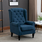 Poltrona accent blu con schienale ad ali, capitonné, monosedile