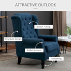 Poltrona accent blu con schienale ad ali, capitonné, monosedile