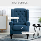 Poltrona accent blu con schienale ad ali, capitonné, monosedile