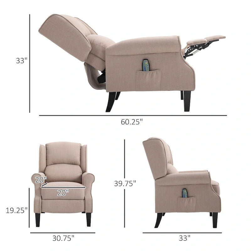 Poltrona massaggiante reclinabile con calore lombare e telecomando | Blu / Bianco crema / Nero / Beige / Marrone | Singola