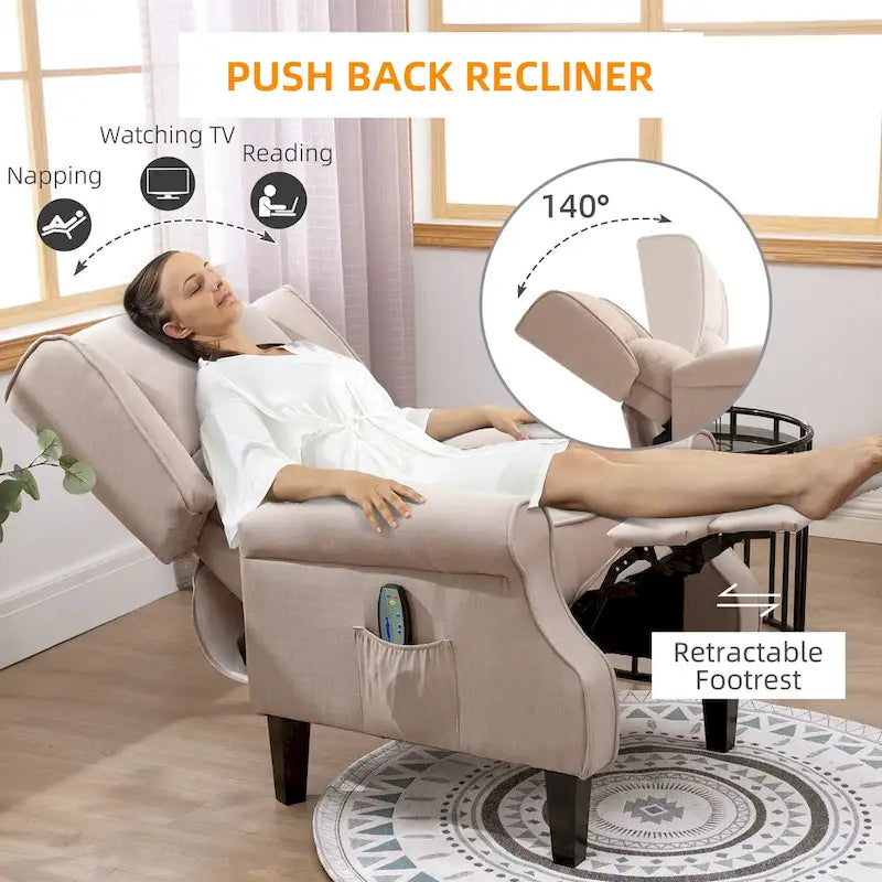 Poltrona massaggiante reclinabile con calore lombare e telecomando | Blu / Bianco crema / Nero / Beige / Marrone | Singola