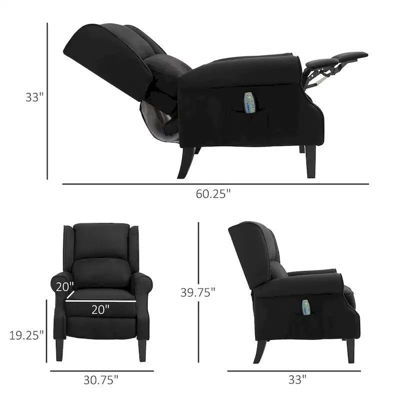 Poltrona massaggiante reclinabile con calore lombare e telecomando | Blu / Bianco crema / Nero / Beige / Marrone | Singola