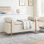 Panca contenitore in lino verde/bianco/beige con braccioli cilindrici, seduta singola