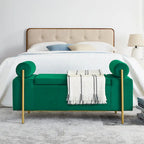 Panca contenitore in lino verde/bianco/beige con braccioli cilindrici, seduta singola