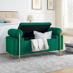 Panca contenitore in lino verde/bianco/beige con braccioli cilindrici, seduta singola