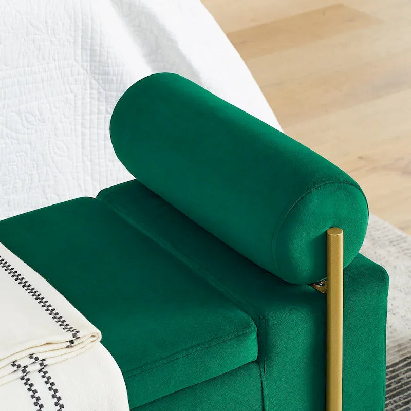Panca contenitore in lino verde/bianco/beige con braccioli cilindrici, seduta singola