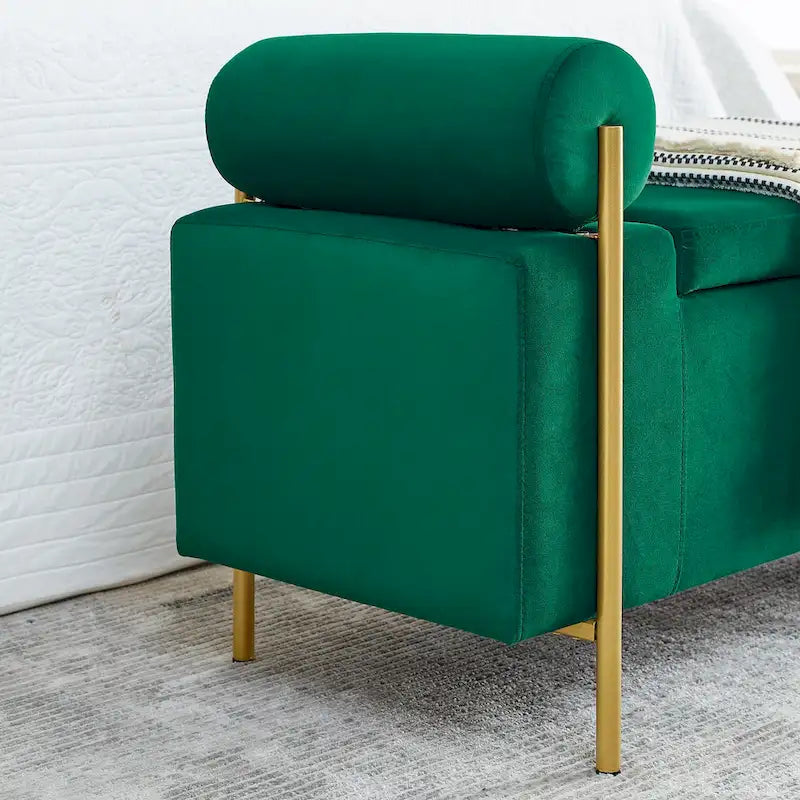 Panca contenitore in lino verde/bianco/beige con braccioli cilindrici, seduta singola