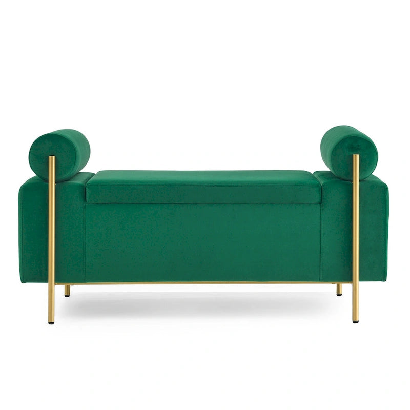 Panca contenitore in lino verde/bianco/beige con braccioli cilindrici, seduta singola