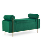 Panca contenitore in lino verde/bianco/beige con braccioli cilindrici, seduta singola