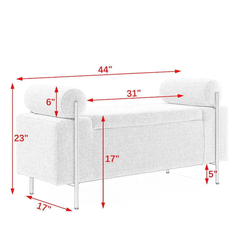 Panca contenitore in lino verde/bianco/beige con braccioli cilindrici, seduta singola
