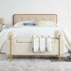 Panca contenitore in lino verde/bianco/beige con braccioli cilindrici, seduta singola