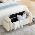 Panca contenitore in lino verde/bianco/beige con braccioli cilindrici, seduta singola