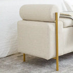 Panca contenitore in lino verde/bianco/beige con braccioli cilindrici, seduta singola
