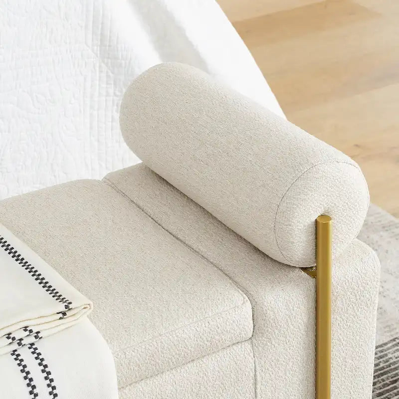 Panca contenitore in lino verde/bianco/beige con braccioli cilindrici, seduta singola
