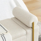 Panca contenitore in lino verde/bianco/beige con braccioli cilindrici, seduta singola