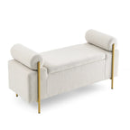 Panca contenitore in lino verde/bianco/beige con braccioli cilindrici, seduta singola