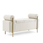 Panca contenitore in lino verde/bianco/beige con braccioli cilindrici, seduta singola