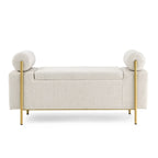 Panca contenitore in lino verde/bianco/beige con braccioli cilindrici, seduta singola