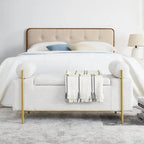 Panca contenitore in lino verde/bianco/beige con braccioli cilindrici, seduta singola