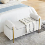 Panca contenitore in lino verde/bianco/beige con braccioli cilindrici, seduta singola