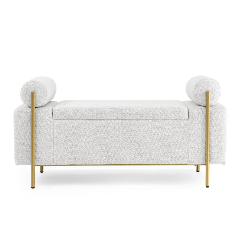 Panca contenitore in lino verde/bianco/beige con braccioli cilindrici, seduta singola
