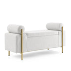 Panca contenitore in lino verde/bianco/beige con braccioli cilindrici, seduta singola