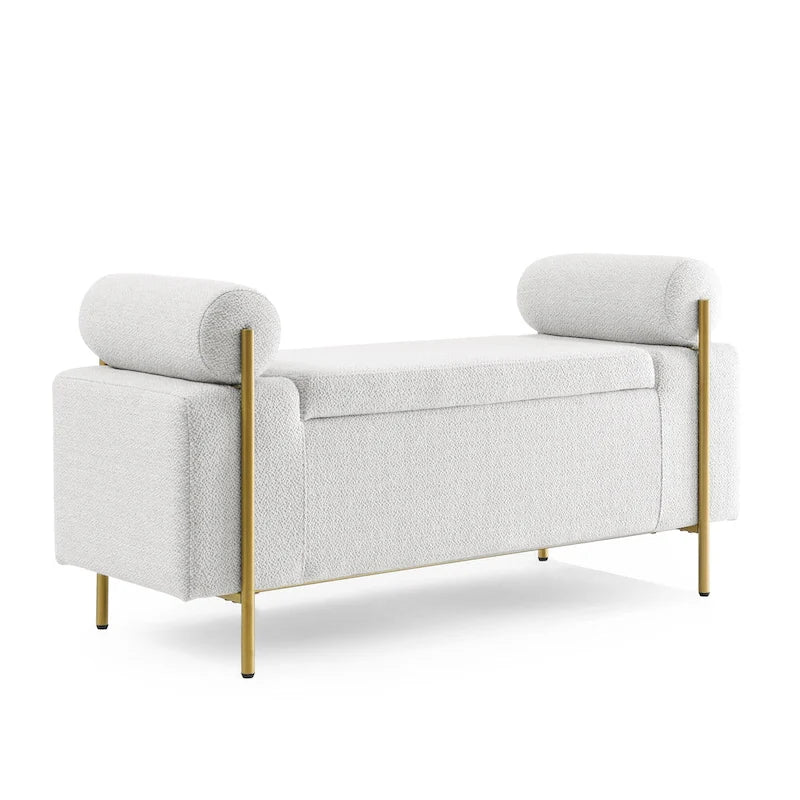 Panca contenitore in lino verde/bianco/beige con braccioli cilindrici, seduta singola