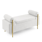 Panca contenitore in lino verde/bianco/beige con braccioli cilindrici, seduta singola