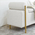 Panca contenitore in lino verde/bianco/beige con braccioli cilindrici, seduta singola