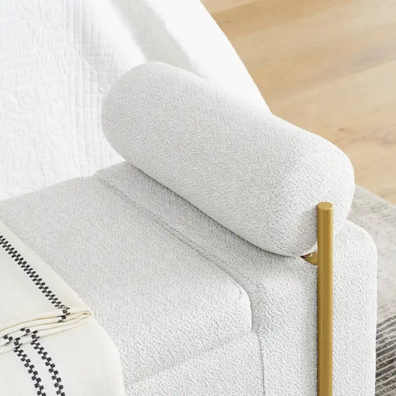 Panca contenitore in lino verde/bianco/beige con braccioli cilindrici, seduta singola