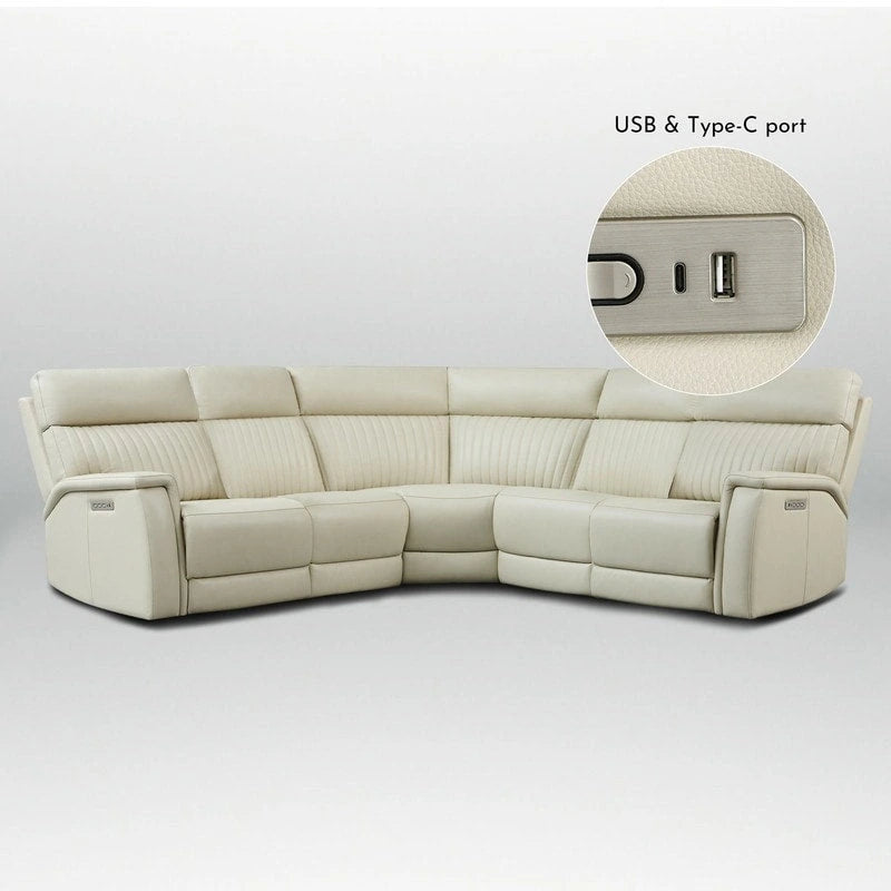 Divano componibile reclinabile elettrico in vera pelle panna/blu, gravità zero, 2 posti