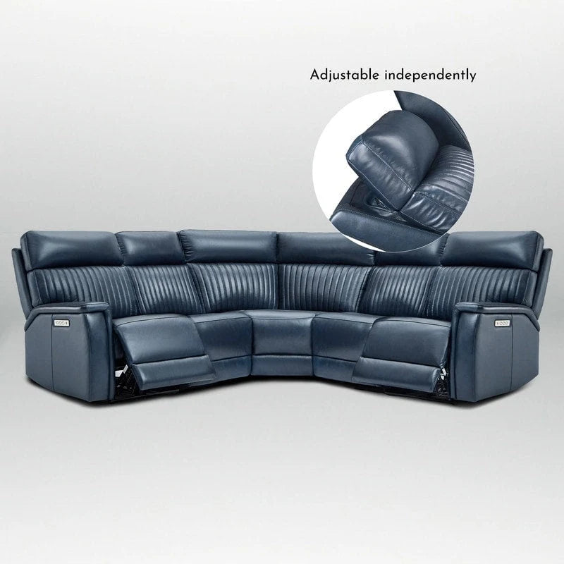 Divano componibile reclinabile elettrico in vera pelle panna/blu, gravità zero, 2 posti