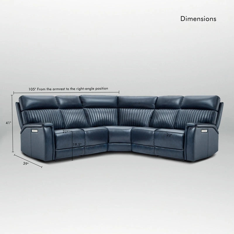 Divano componibile reclinabile elettrico in vera pelle panna/blu, gravità zero, 2 posti