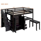 Letto a soppalco per bambini bianco/espresso/grigio con scale, scrivania integrata e contenitore, 1 persona