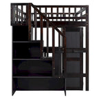 Letto a soppalco per bambini bianco/espresso/grigio con scale, scrivania integrata e contenitore, 1 persona
