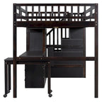 Letto a soppalco per bambini bianco/espresso/grigio con scale, scrivania integrata e contenitore, 1 persona