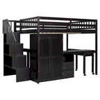 Letto a soppalco per bambini bianco/espresso/grigio con scale, scrivania integrata e contenitore, 1 persona
