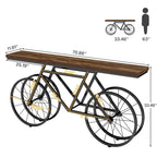 Tavolo Consolle Marrone/Bianco e Nero, Base Industriale a Bicicletta, Tavolo Stretto da Divano per 1