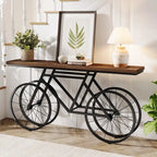 Tavolo Consolle Marrone/Bianco e Nero, Base Industriale a Bicicletta, Tavolo Stretto da Divano per 1