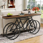 Tavolo Consolle Marrone/Bianco e Nero, Base Industriale a Bicicletta, Tavolo Stretto da Divano per 1