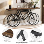 Tavolo Consolle Marrone/Bianco e Nero, Base Industriale a Bicicletta, Tavolo Stretto da Divano per 1