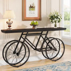 Tavolo Consolle Marrone/Bianco e Nero, Base Industriale a Bicicletta, Tavolo Stretto da Divano per 1