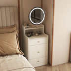 Scrivania angolare da trucco 3-in-1 giallo chiaro con specchio illuminato, sedia e spazio contenitivo, per 1 persona