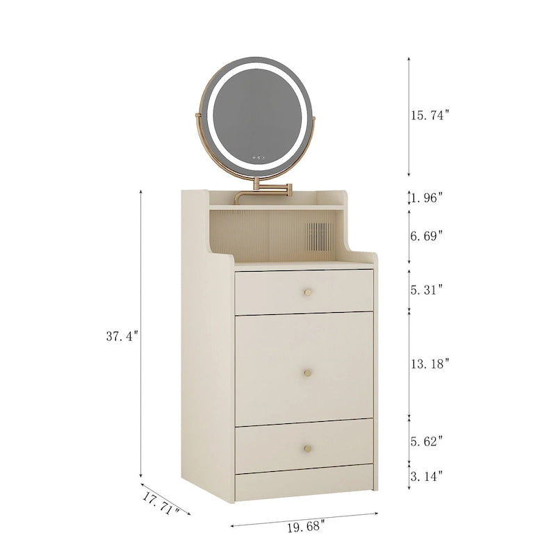 Scrivania angolare da trucco 3-in-1 giallo chiaro con specchio illuminato, sedia e spazio contenitivo, per 1 persona