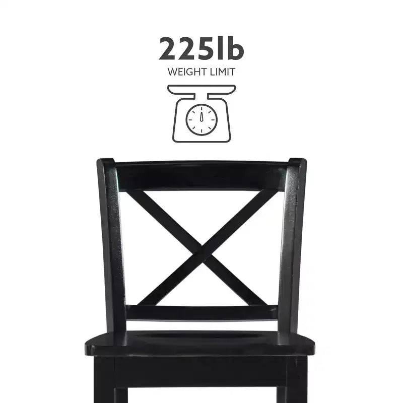 Sgabello da bar X Back in legno Torino da 76 cm - Nero - Linon: Legno massello di gomma, Senza imbottitura, Senza braccioli