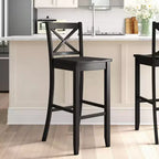 Sgabello da bar X Back in legno Torino da 76 cm - Nero - Linon: Legno massello di gomma, Senza imbottitura, Senza braccioli