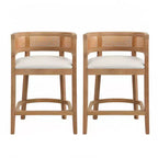 Christopher Knight Home Set of 2 Amir Contemporary Rubberwood Upholstered with Curved Rattan Back Counter Height Barstools Oak